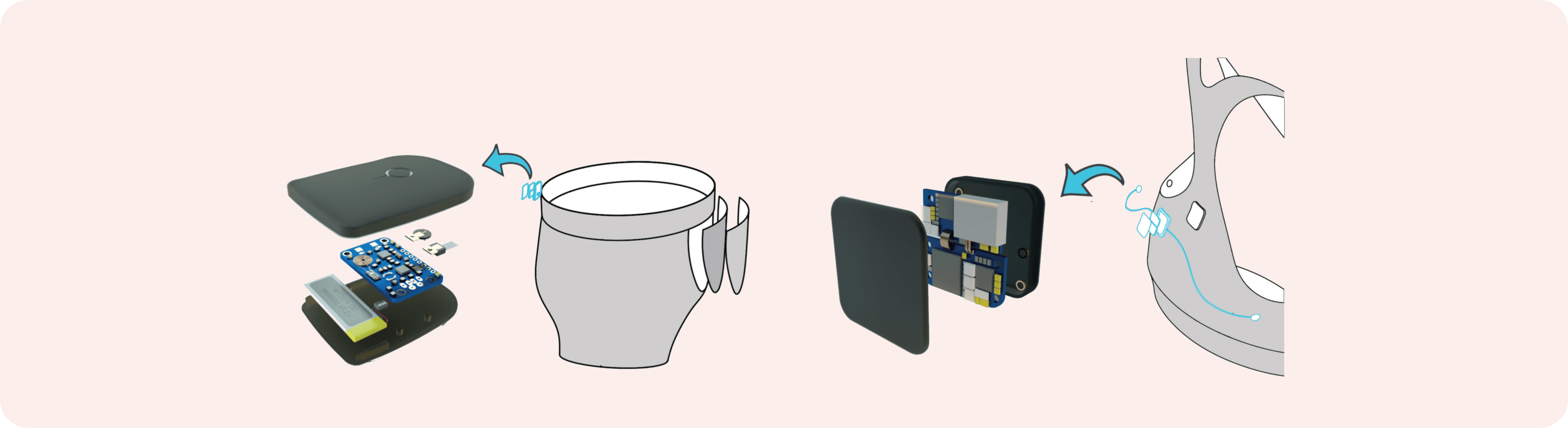 Garment concept showing a detachable sensor assembly and its placement