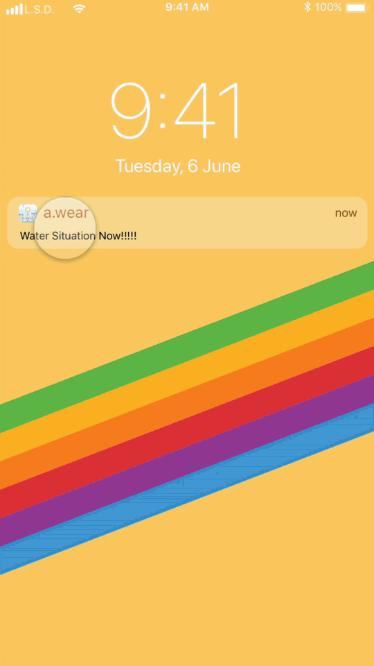 Animated water reminder and acknowledgment interaction