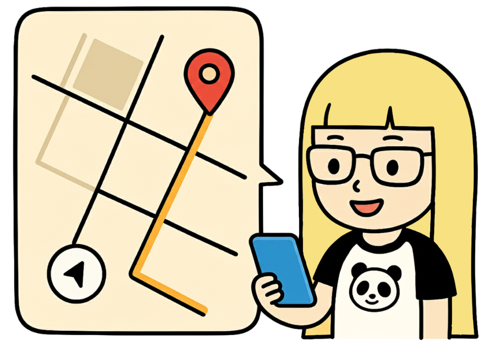 Jane using a map to locate a library book