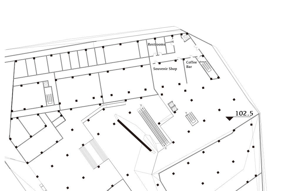 Third-floor plan showing a souvenir shop, coffee bar, restrooms, and circulation