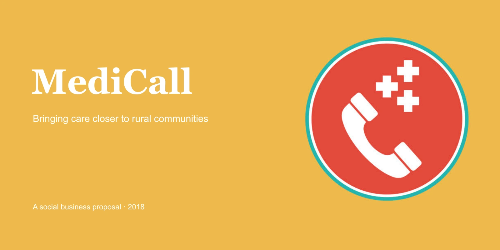 MediCall identity with its original red telephone and medical-cross emblem on a yellow background