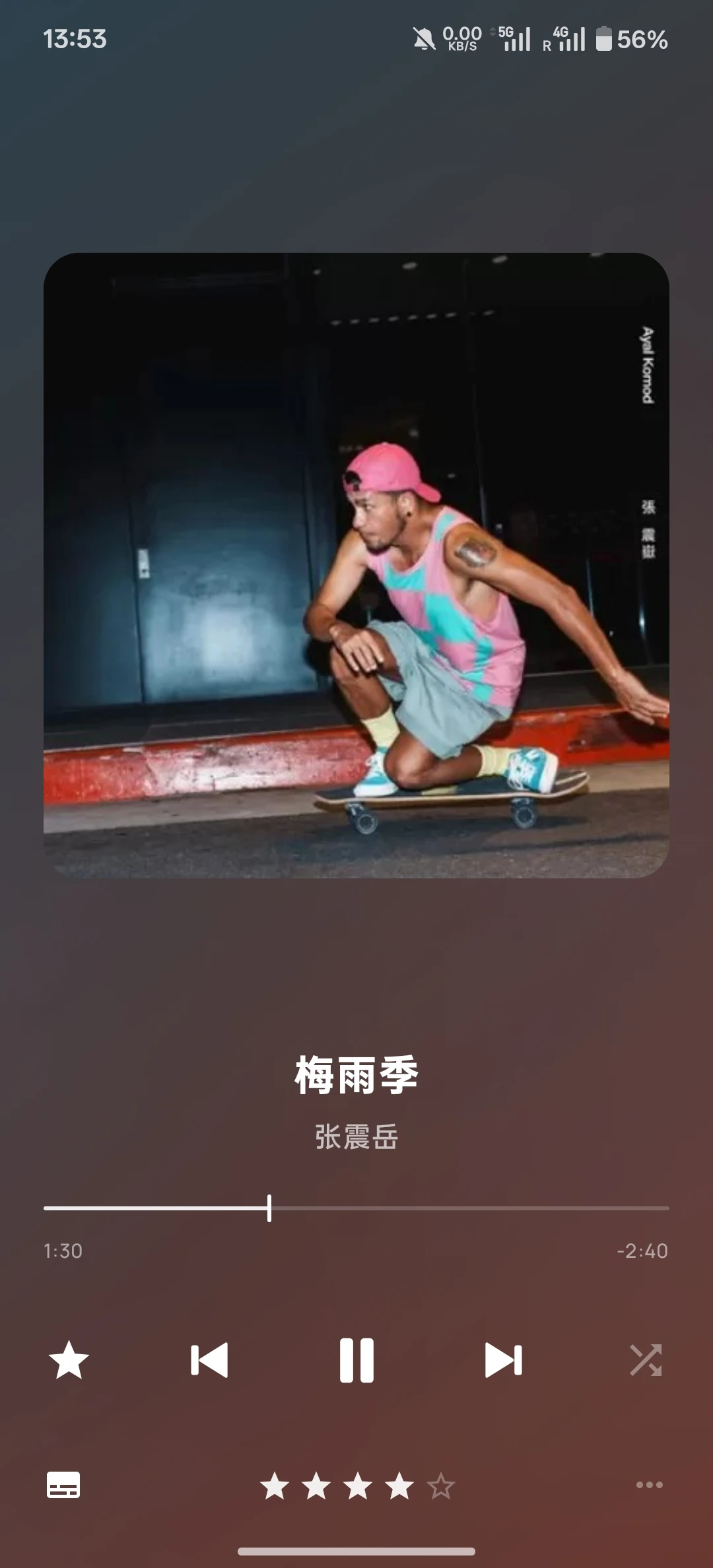 MuSynk A full player with album artwork, playback progress, preference control and five-star rating