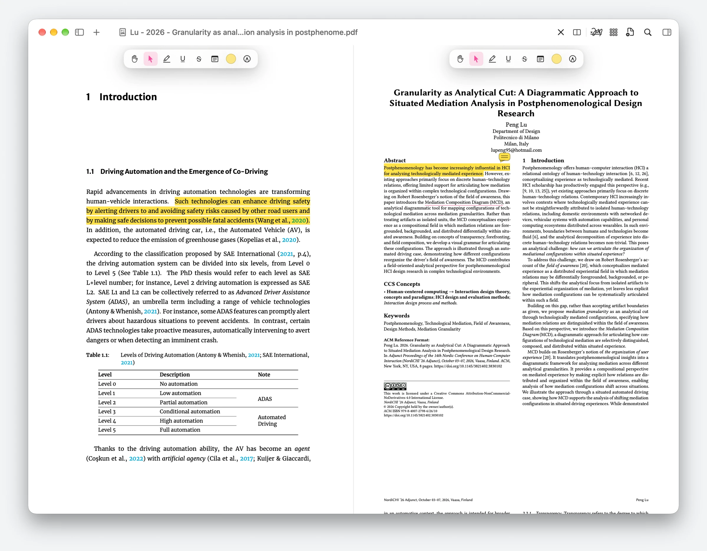 PDFclip displaying my doctoral thesis and a related research paper in two adjacent document panes