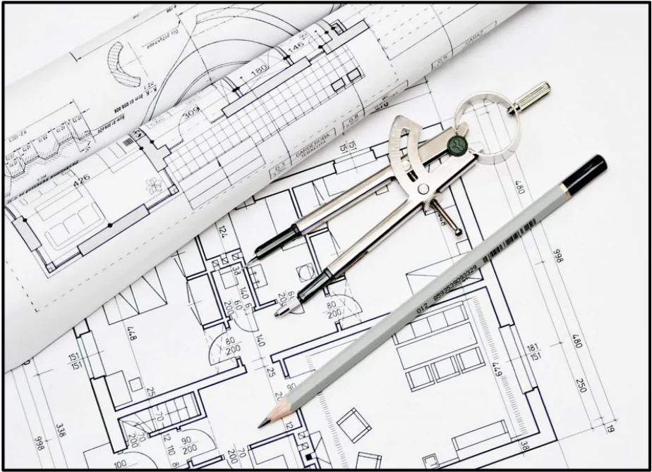 Drawing tools placed over architectural plans, reproduced from the project materials