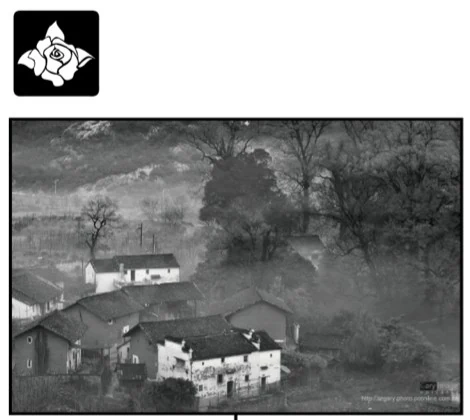 Archival black-and-white rural scene reproduced in the project board