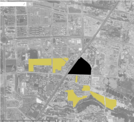 2017 map of agricultural land around Yaogongmiao, with the village marked by a black triangle