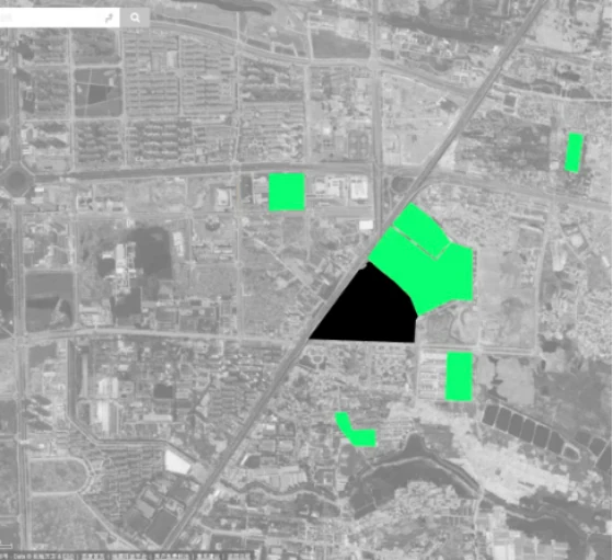 2017 map of educational facilities around Yaogongmiao, with the village marked by a black triangle