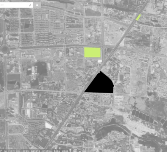2017 map of healthcare facilities around Yaogongmiao, with the village marked by a black triangle