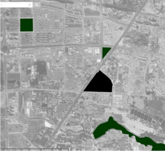 2017 map of urban landscapes around Yaogongmiao, with the village marked by a black triangle